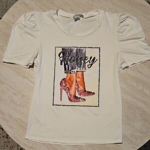 White Tee with Pink Heels Graphic
